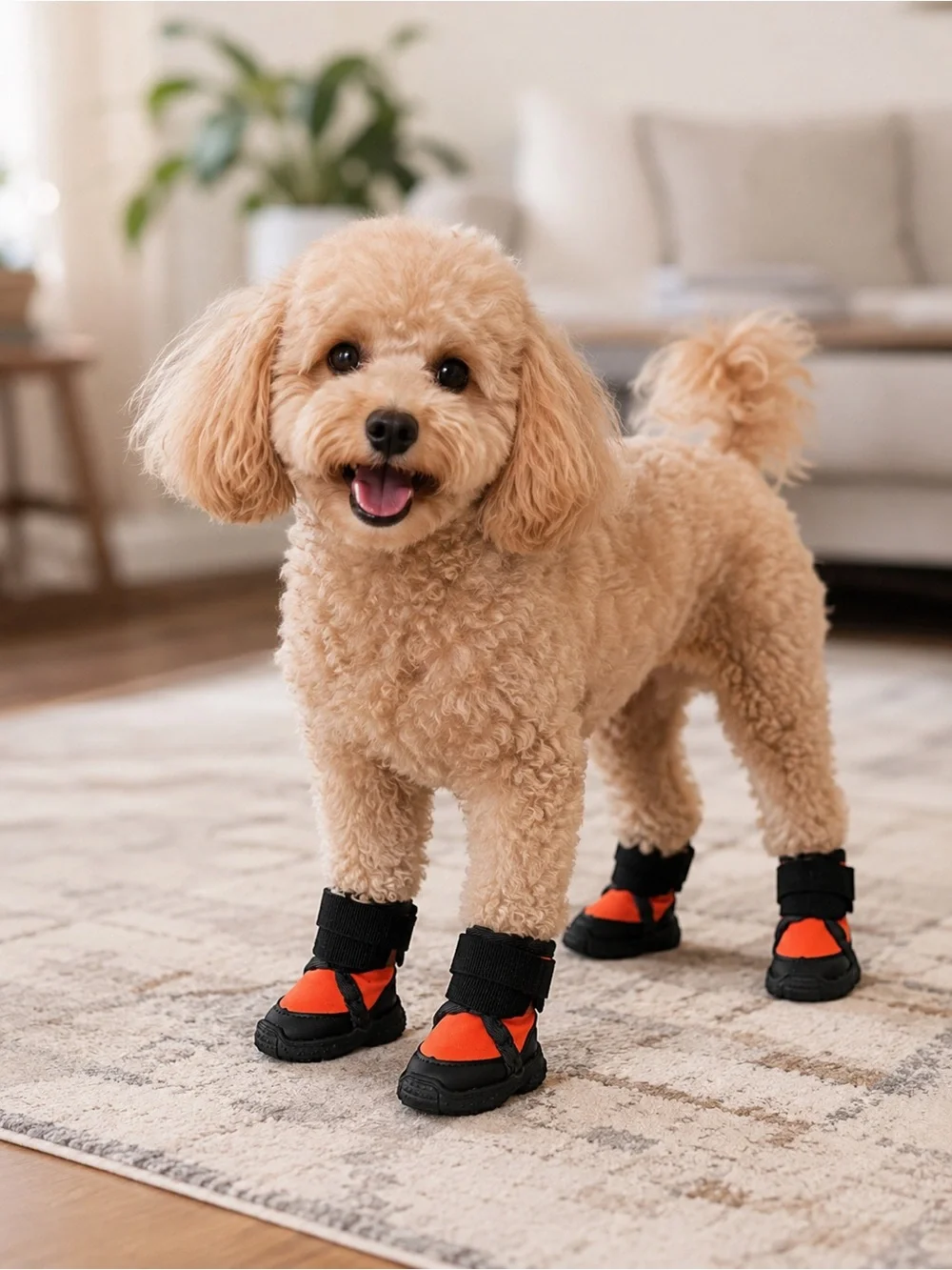 Waterproof Dog Boots Shoes Orange & Black Reflective Pet Booties Set of 4 NWOT